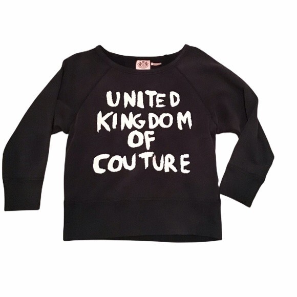 Juicy Couture Black Sweatshirt 'United Kingdom of Couture' Petite Small - Picture 1 of 3